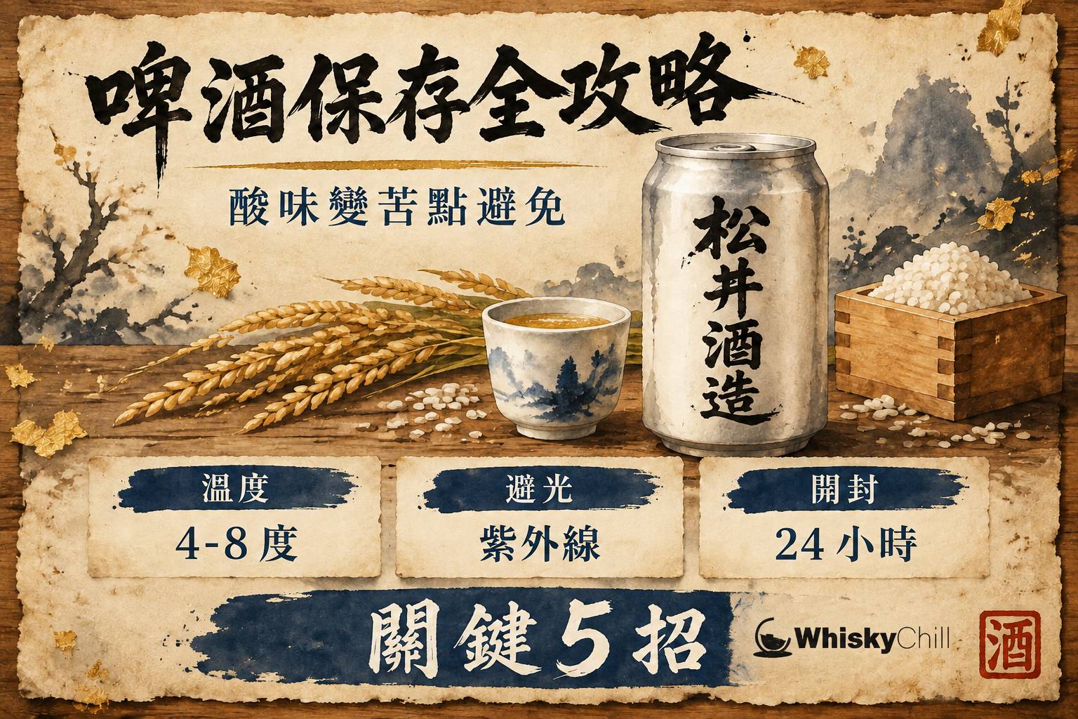 雪櫃下層直立放住深色玻璃樽同鋁罐啤酒,樽蓋膠圈完好無滲漏,旁邊有一隻斟到半滿、泡沫細緻嘅啤酒杯