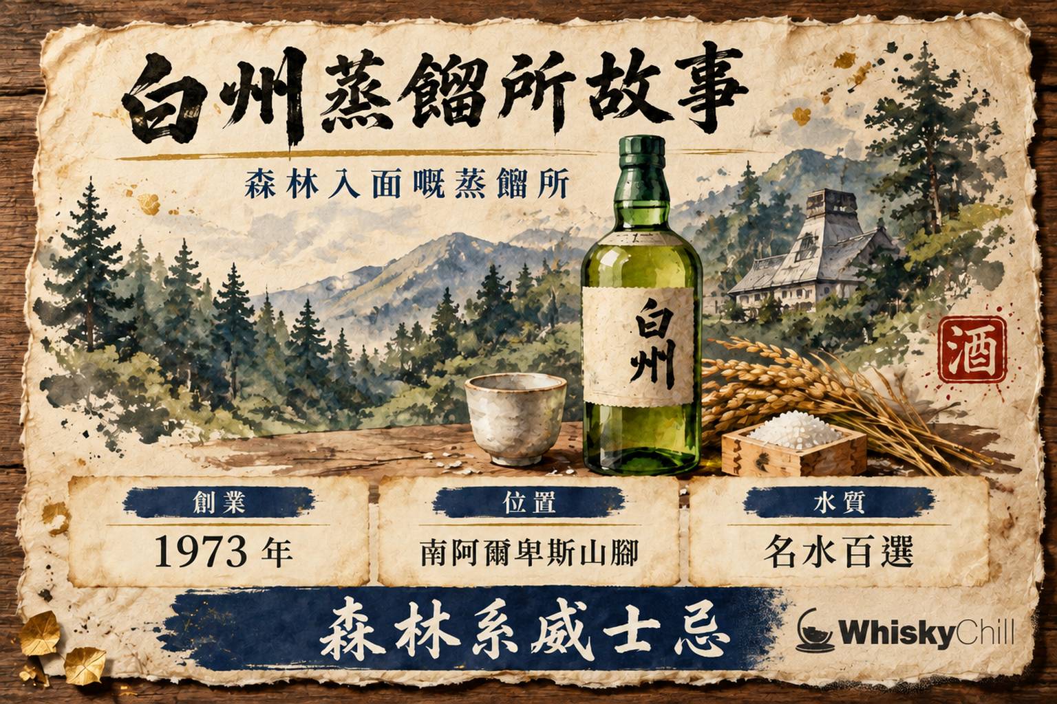 白州蒸餾所隱於南阿爾卑斯山翠綠森林之中,三得利威士忌