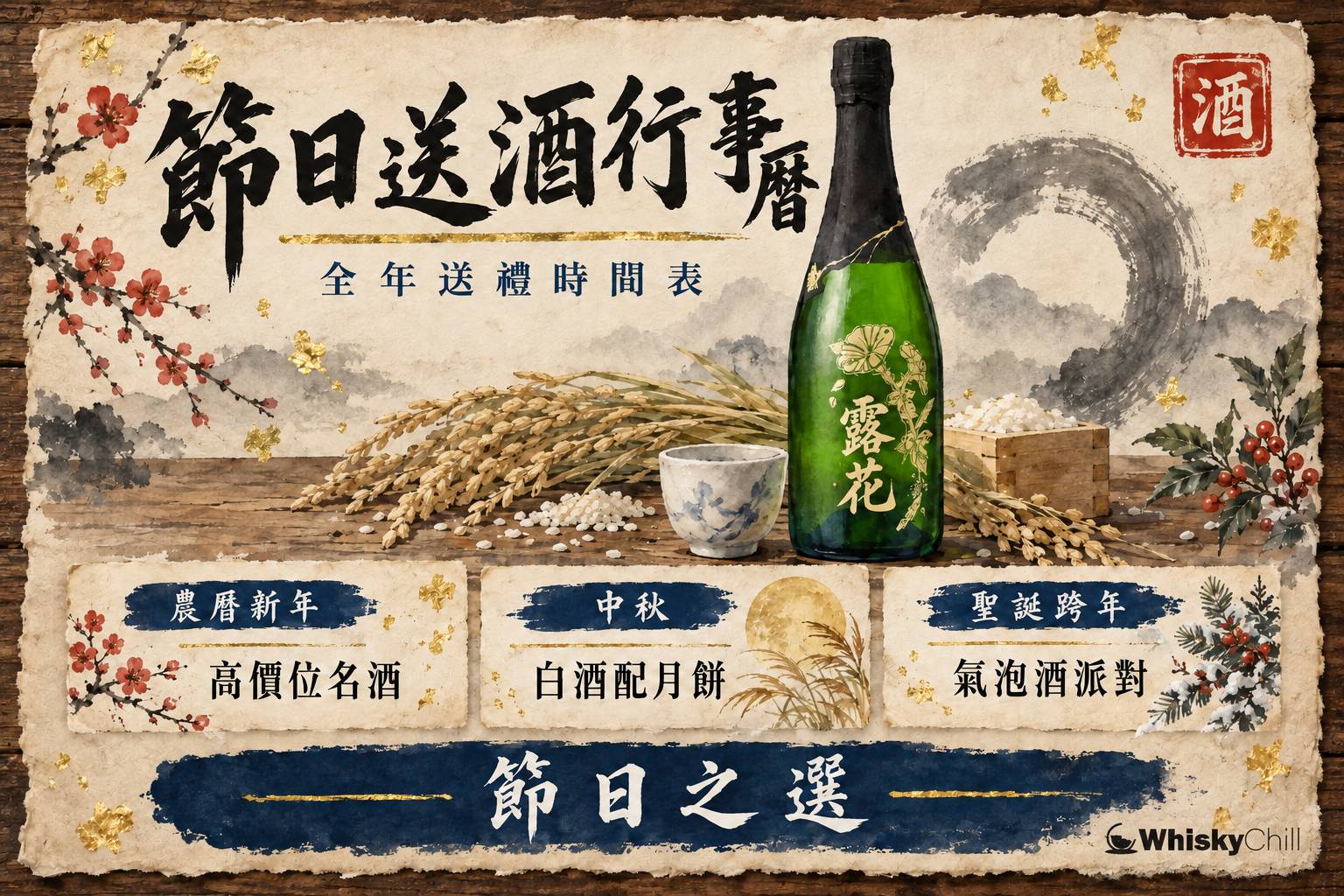 全年節日送酒行事曆:農曆新年、情人節、中秋、聖誕嘅清酒威士忌禮盒陣容