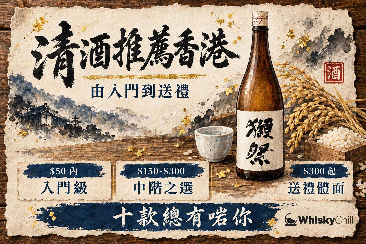 暖黃燈光下的清酒專櫃,香港日式酒吧氛圍