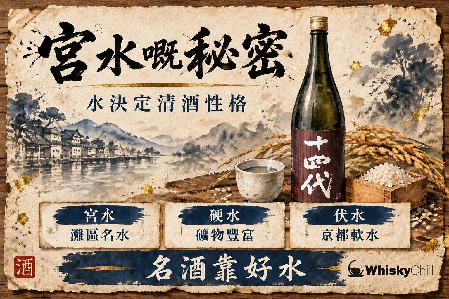西宮酒藏內古老木框水井與吊桶,宮水