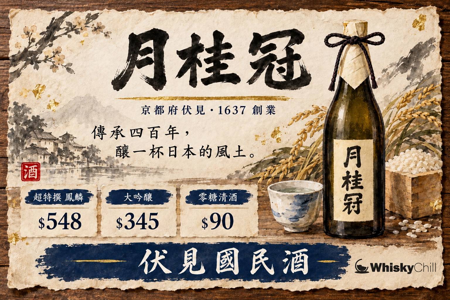月桂冠清酒瓶與京都伏見酒藏意境