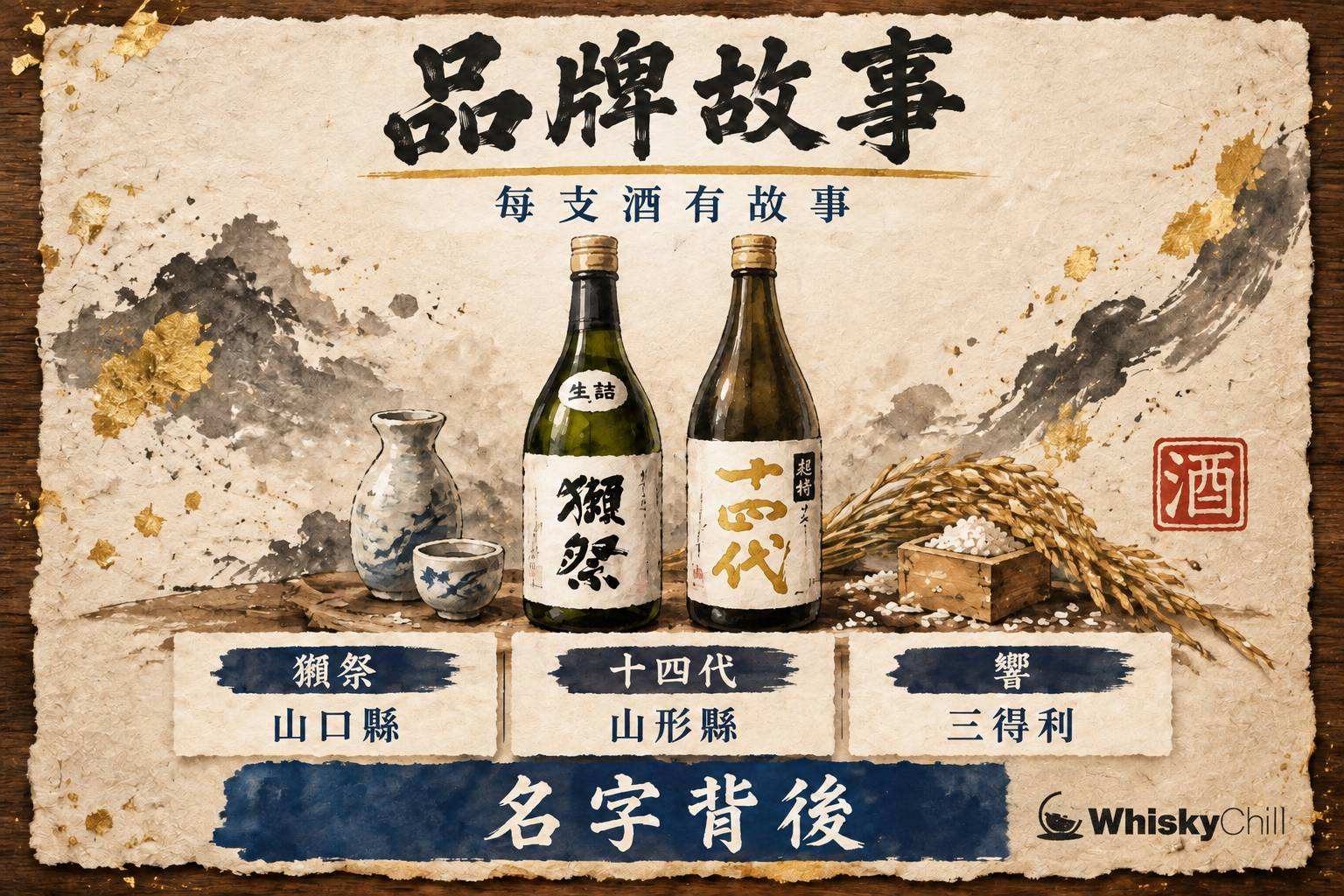 品牌故事主題圖:酒藏與品牌背後的故事:山崎、響、十四代、獺祭、余市、白州、新政、大嶺、久保田、而今