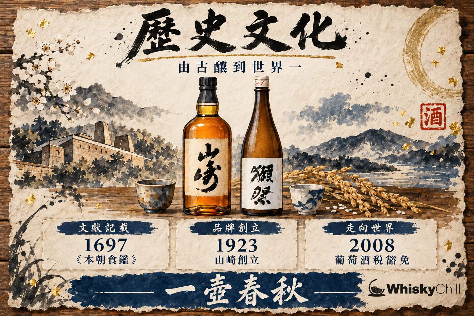 歷史文化主題圖:清酒、威士忌、梅酒、葡萄酒嘅歷史、文化與酒造傳承