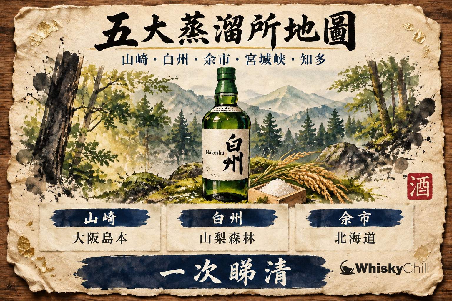 第 3 章:五大蒸溜所地圖——山崎・白州・余市・宮城峽・知多 章首圖