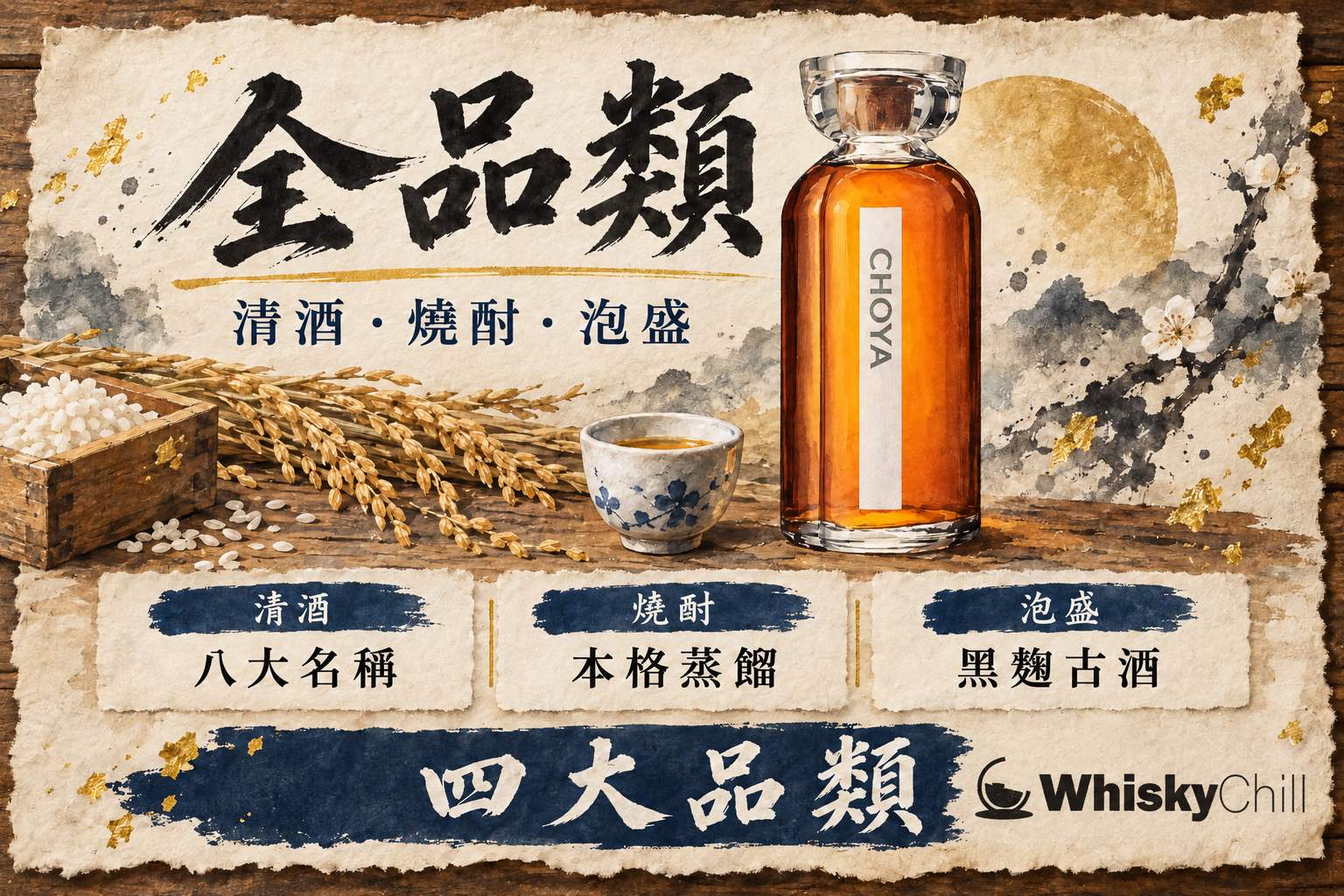 第 3 章:日本酒全品類深度——清酒・燒酎・泡盛・味醂 章首圖