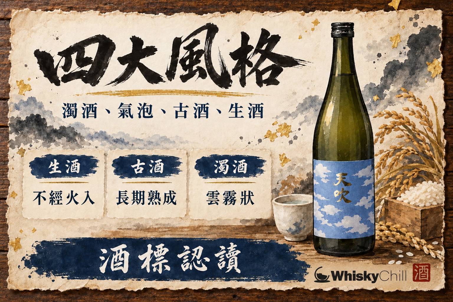 第 5 章:LO2 特色風格與酒標認讀——濁酒、氣泡、古酒、生酒+日文酒標四詞 章首圖