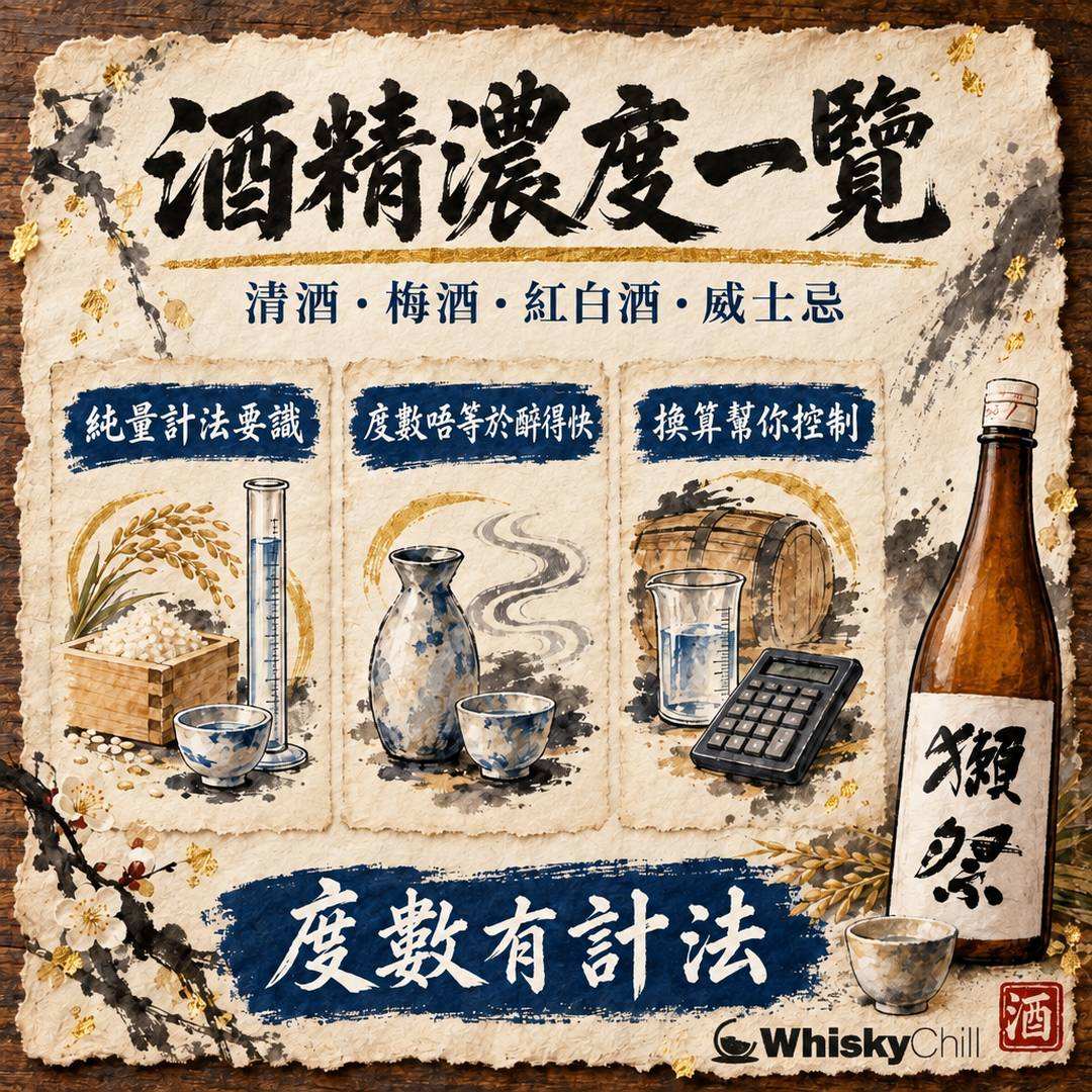 酒類酒精濃度一覽｜清酒、梅酒、紅白酒、威士忌、香檳各幾度？（附飲用換算）｜三個重點