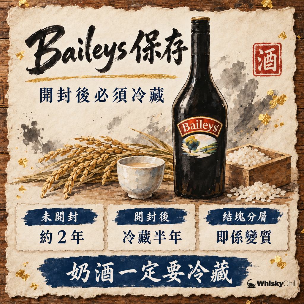 Baileys 開封後放幾耐？奶酒保存期限＋變質判斷（結塊・分層）2026｜主視覺圖解