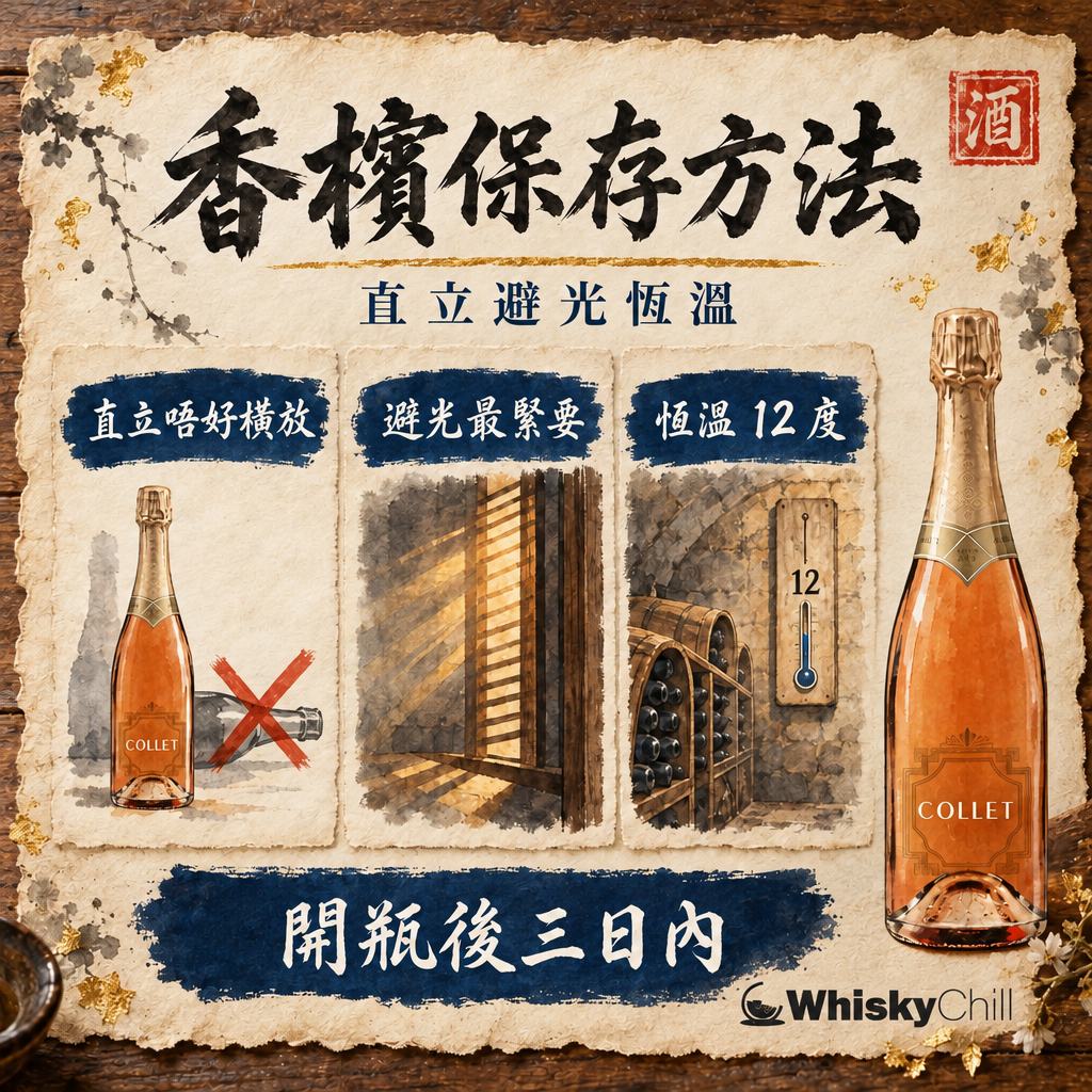香檳保存方法：未開封放幾耐？直立定橫放？溫度同期限全解（2026）｜三個重點