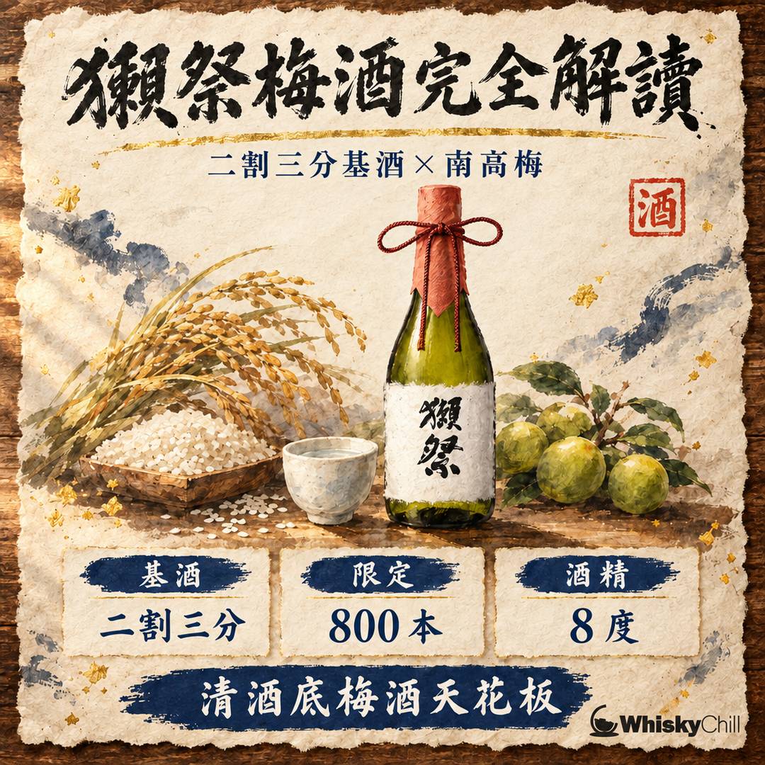獺祭梅酒全攻略｜二割三分基酒×南高梅適熟梅，720ml 8度 800本限定，香港實價 $1,215（售罄・附替代推薦）｜WhiskyChill｜主視覺圖解