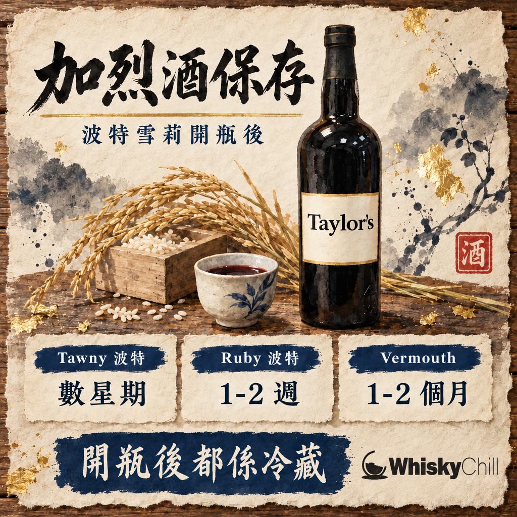 波特酒・雪莉酒・Vermouth 開瓶後保存：加烈葡萄酒期限對照（2026）｜主視覺圖解
