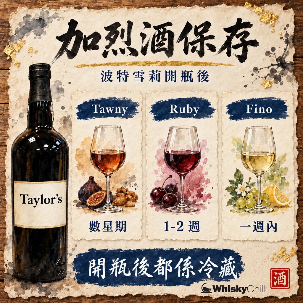 波特酒・雪莉酒・Vermouth 開瓶後保存：加烈葡萄酒期限對照（2026）｜對比一覽