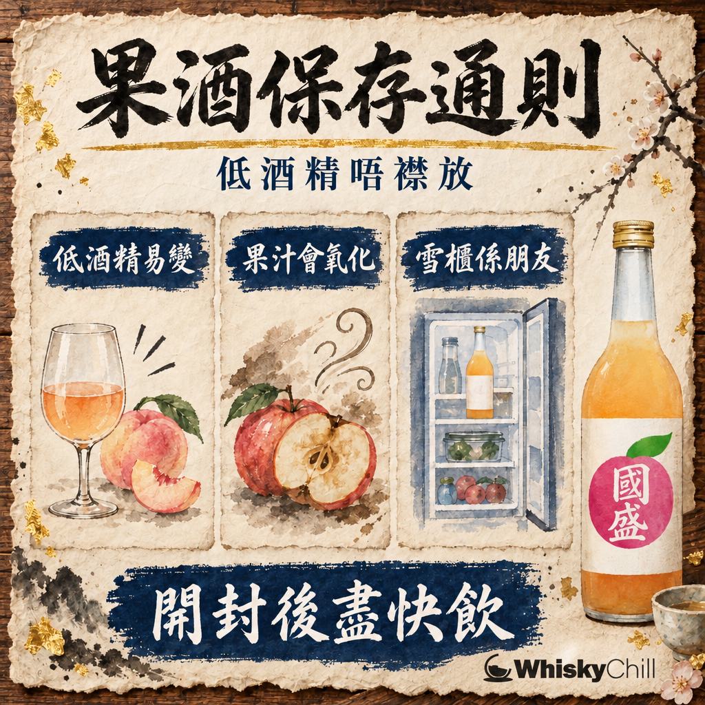 果酒保存通則：桃酒・荔枝酒・梅乃宿開封後期限＋雪櫃實戰（2026）｜三個重點
