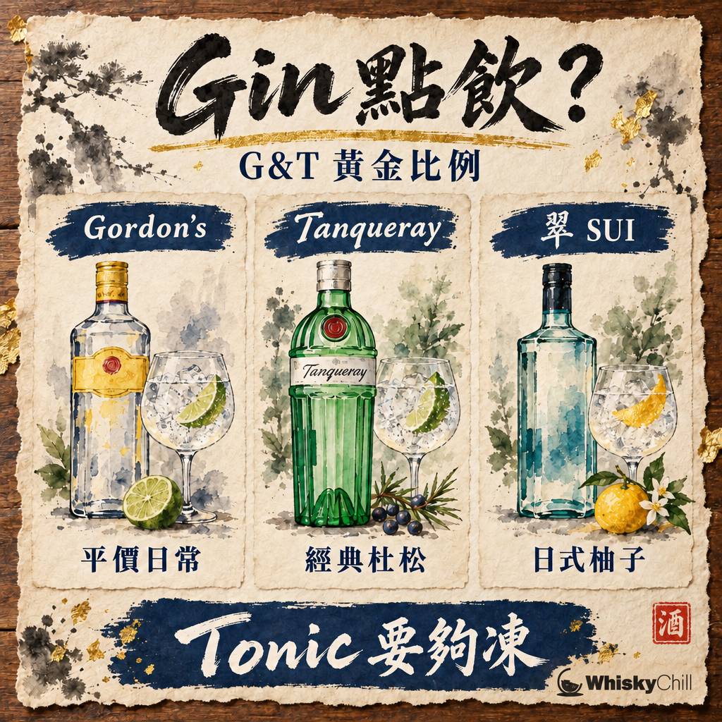 Gin 點飲？Gin Tonic 黃金比例＋3 款入門調酒做法｜Gordon's・Tanqueray・翠 點揀｜對比一覽