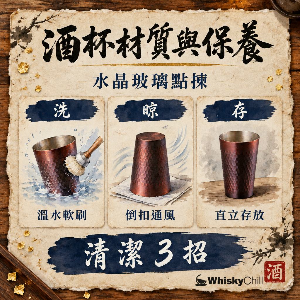 酒杯材質點揀？水晶・玻璃・陶瓷・純銅杯清潔保養全指南（附香港實價）｜WhiskyChill｜對比一覽
