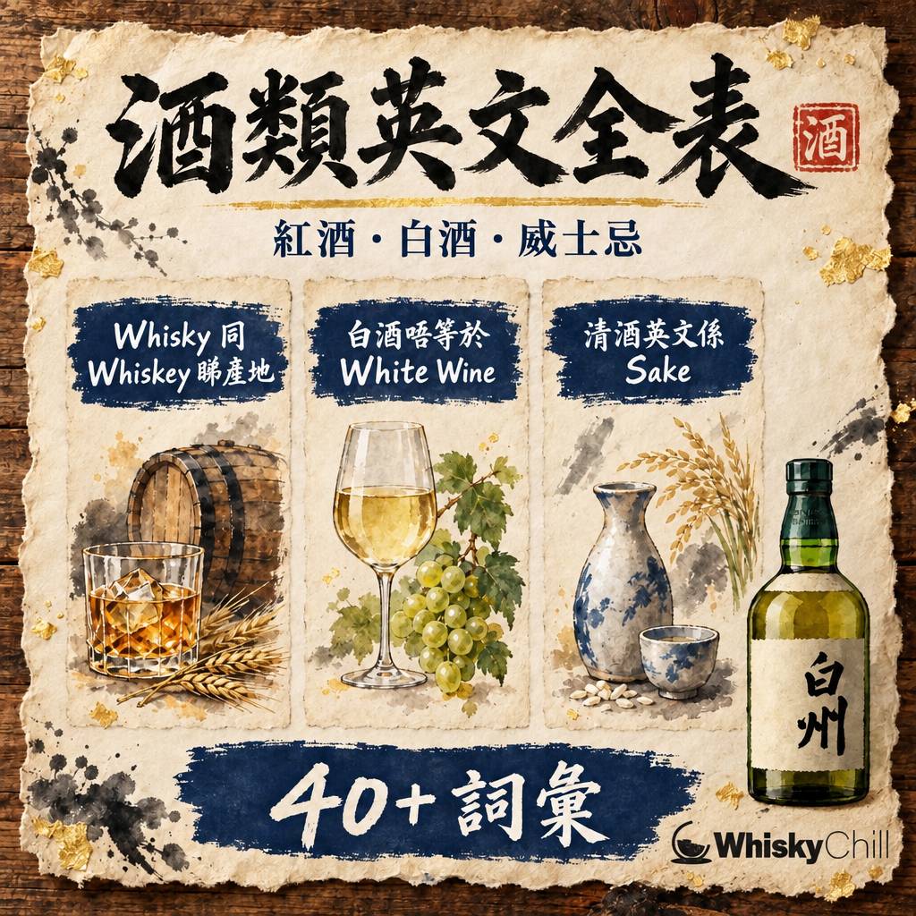 酒類英文全表：紅酒、白酒、威士忌、清酒、梅酒英文點講？｜三個重點