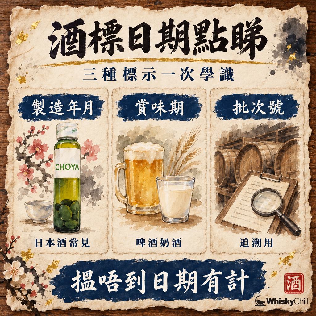 酒標點睇？生產日期・保存期限・賞味期標示位置圖解（2026）｜對比一覽