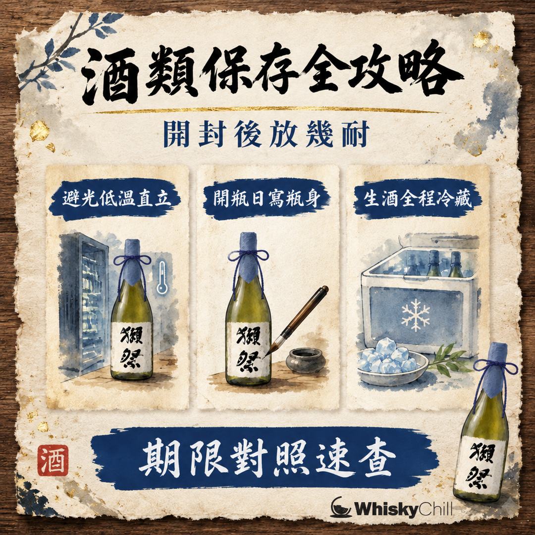酒類保存全攻略 2026｜開封後放幾耐？清酒・梅酒・威士忌・葡萄酒期限對照｜三個重點
