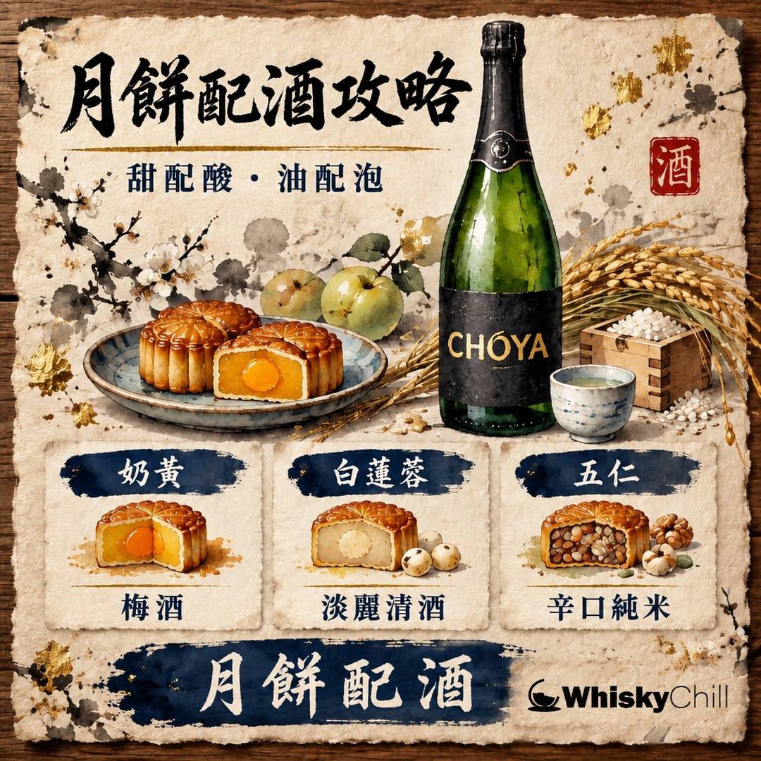 月餅配酒攻略｜奶黃蓮蓉×梅酒、迷你月餅×氣泡清酒｜主視覺圖解