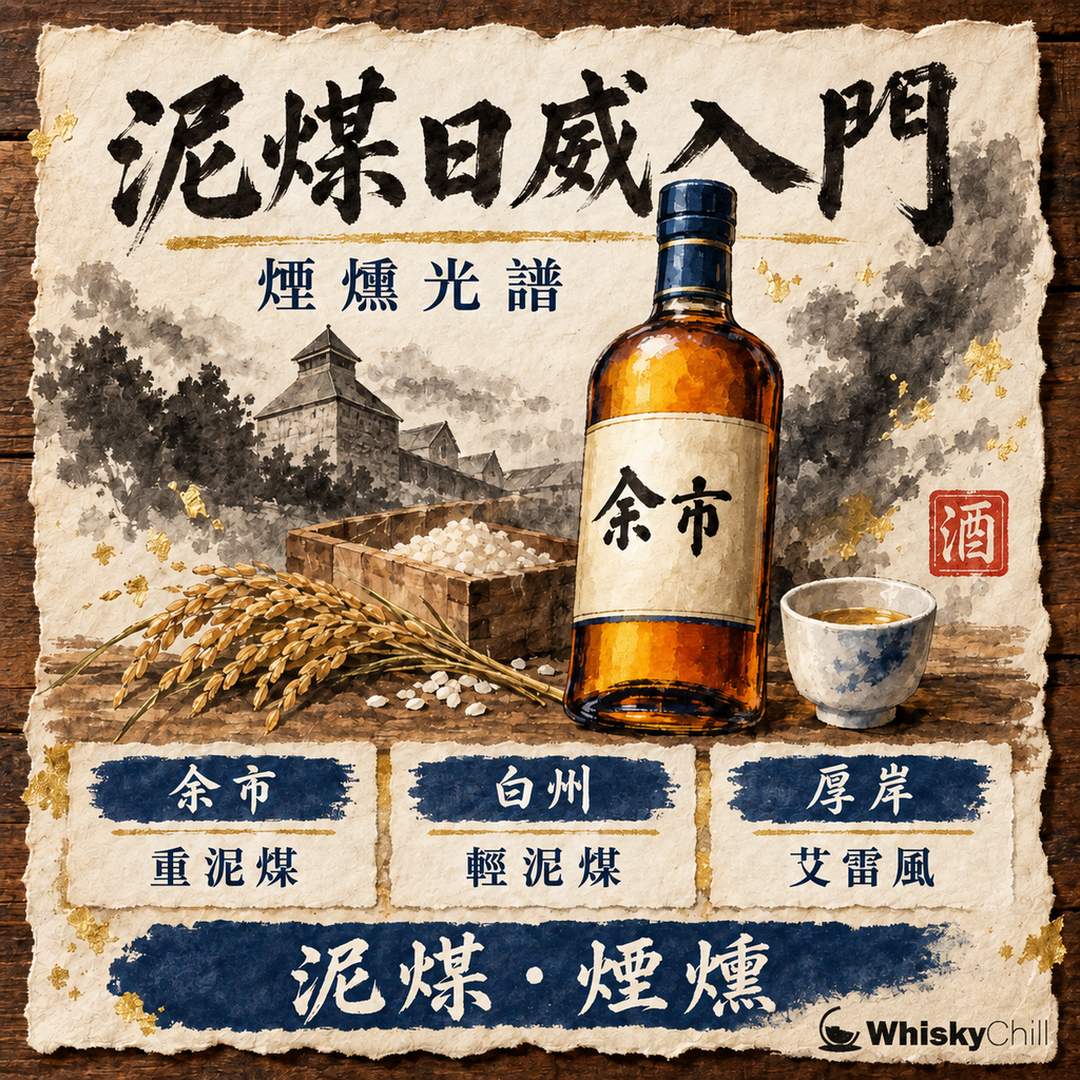 泥煤日威入門｜余市、白州到新興蒸溜所嘅煙燻光譜｜主視覺圖解