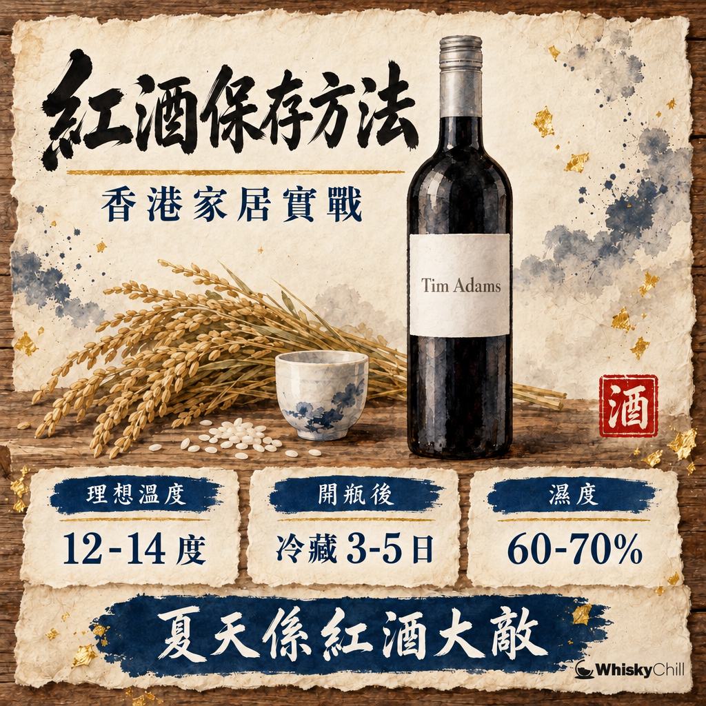 紅酒保存方法香港家居版：溫度濕度・開瓶後期限・冇酒櫃點算（2026）｜主視覺圖解