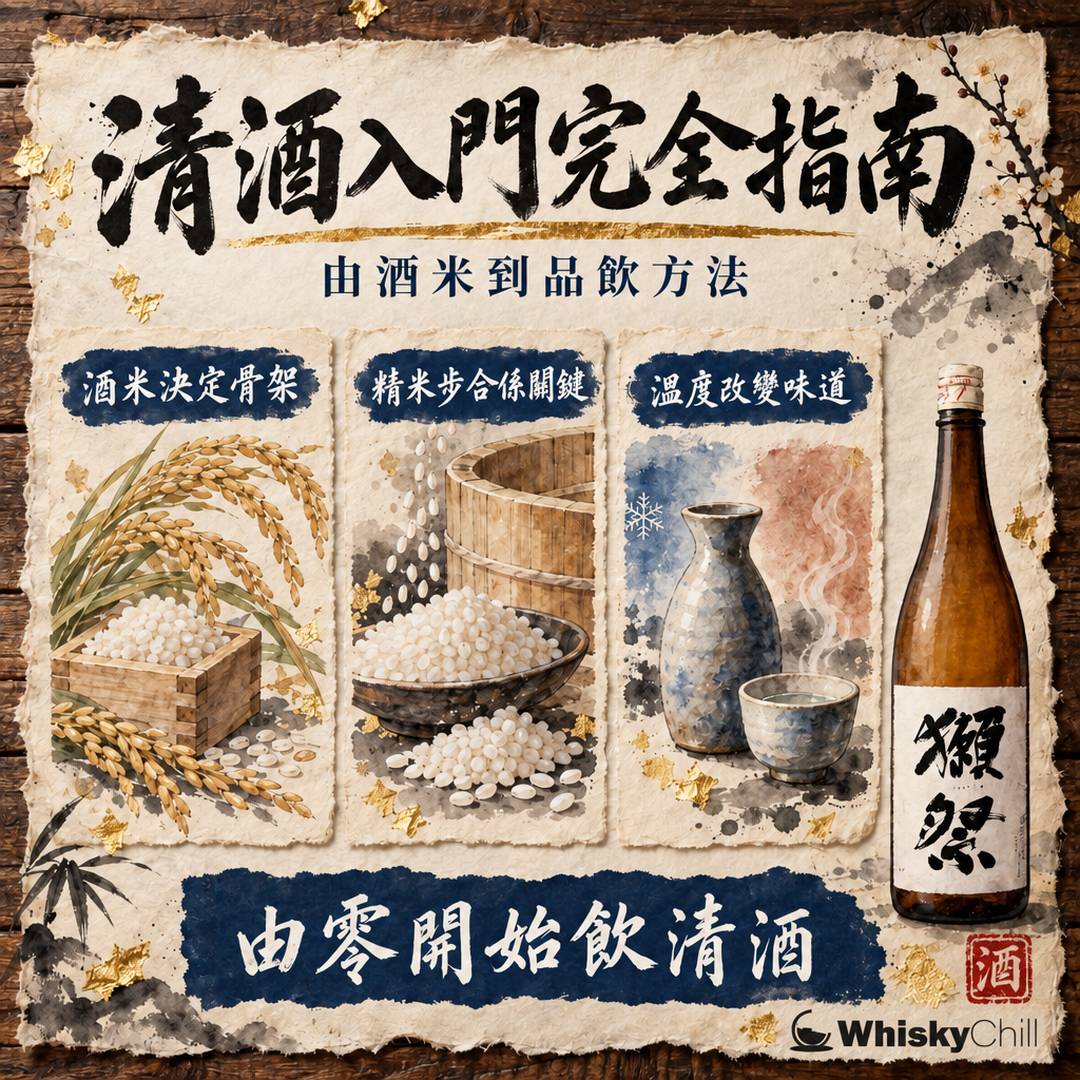 清酒入門完全指南 Sake Guide｜酒米、精米步合到品飲方法（2026）｜WhiskyChill｜三個重點
