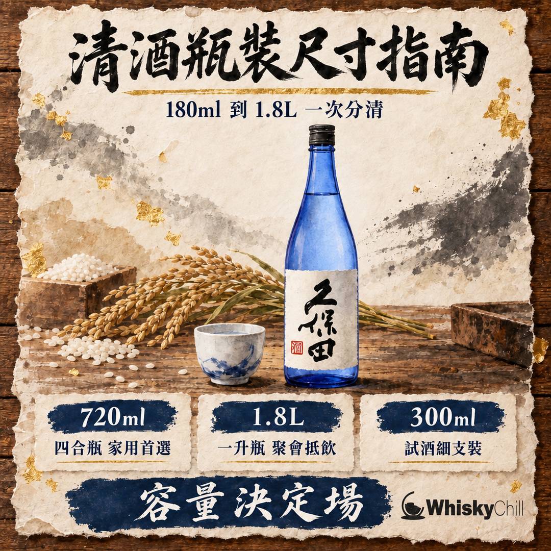 清酒瓶裝尺寸完全指南｜180ml、720ml、1.8L 點揀？四合瓶同一升瓶由來一次講清｜主視覺圖解