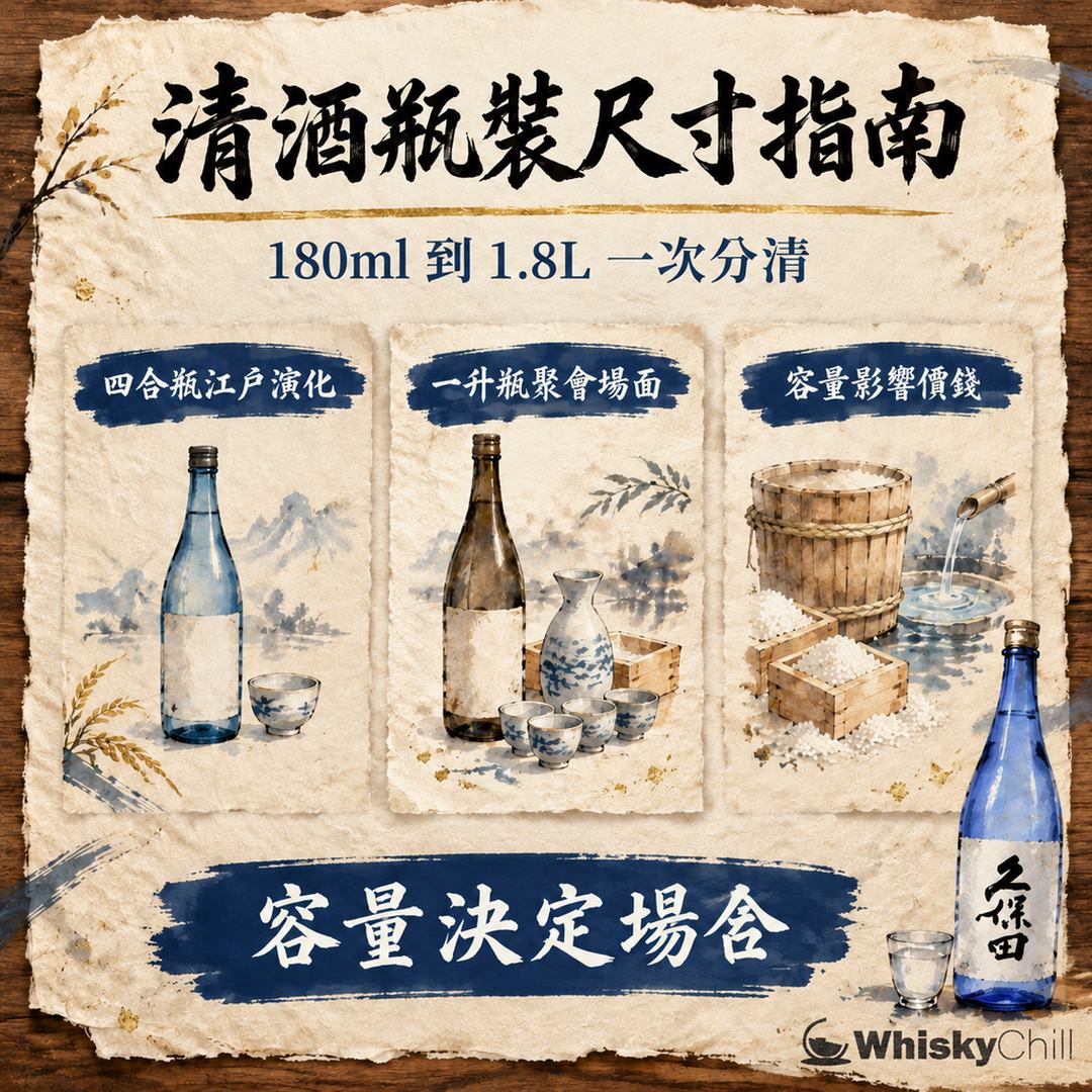 清酒瓶裝尺寸完全指南｜180ml、720ml、1.8L 點揀？四合瓶同一升瓶由來一次講清｜三個重點