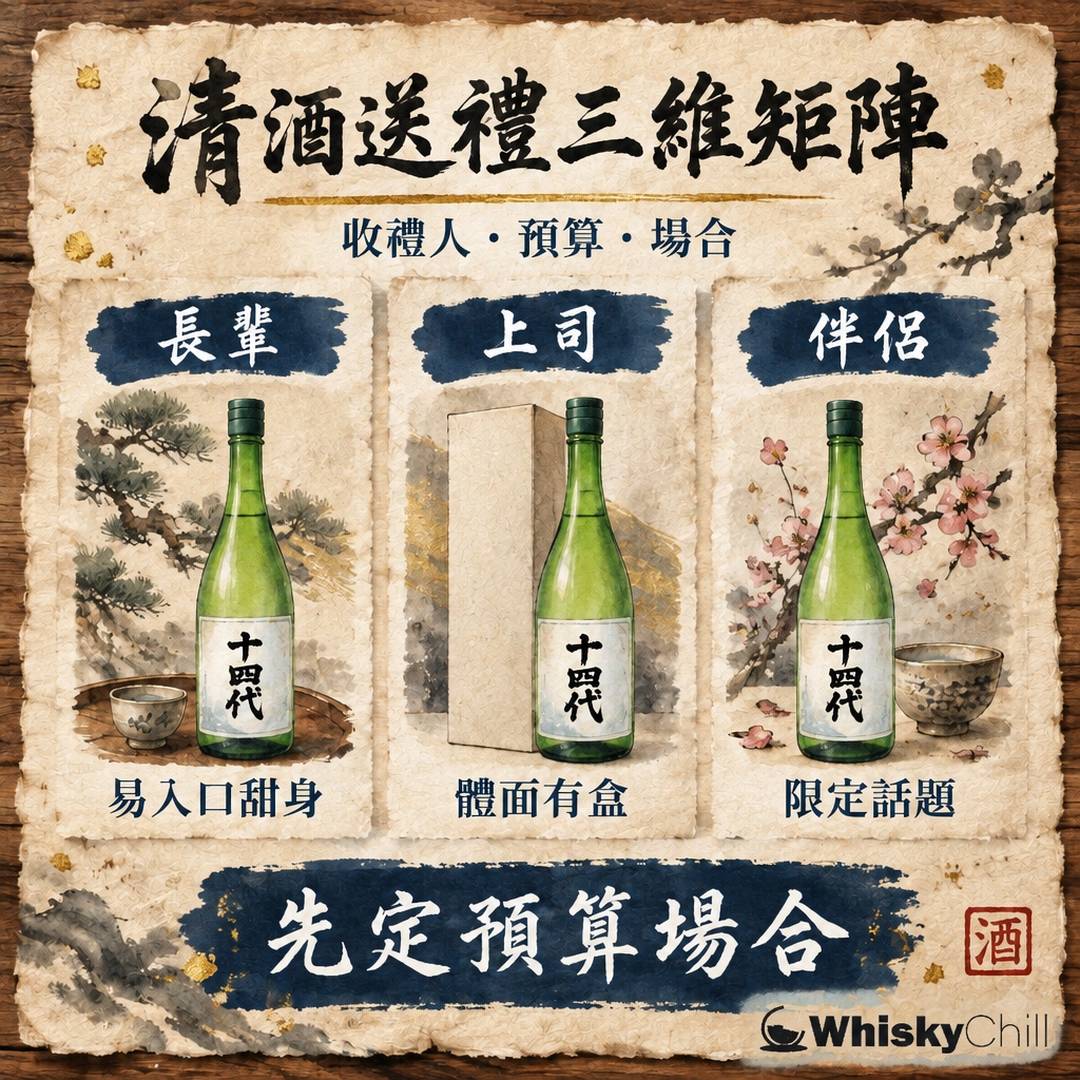 清酒送禮矩陣 2026｜收禮人 × 預算 × 場合三維對照表，$31.5–$3,426 香港實價｜對比一覽