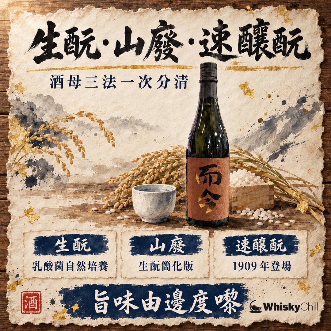 生酛、山廢、速釀酛邊種好？酒母三法原理、1909 年歷史同酒標讀法全指南｜主視覺圖解