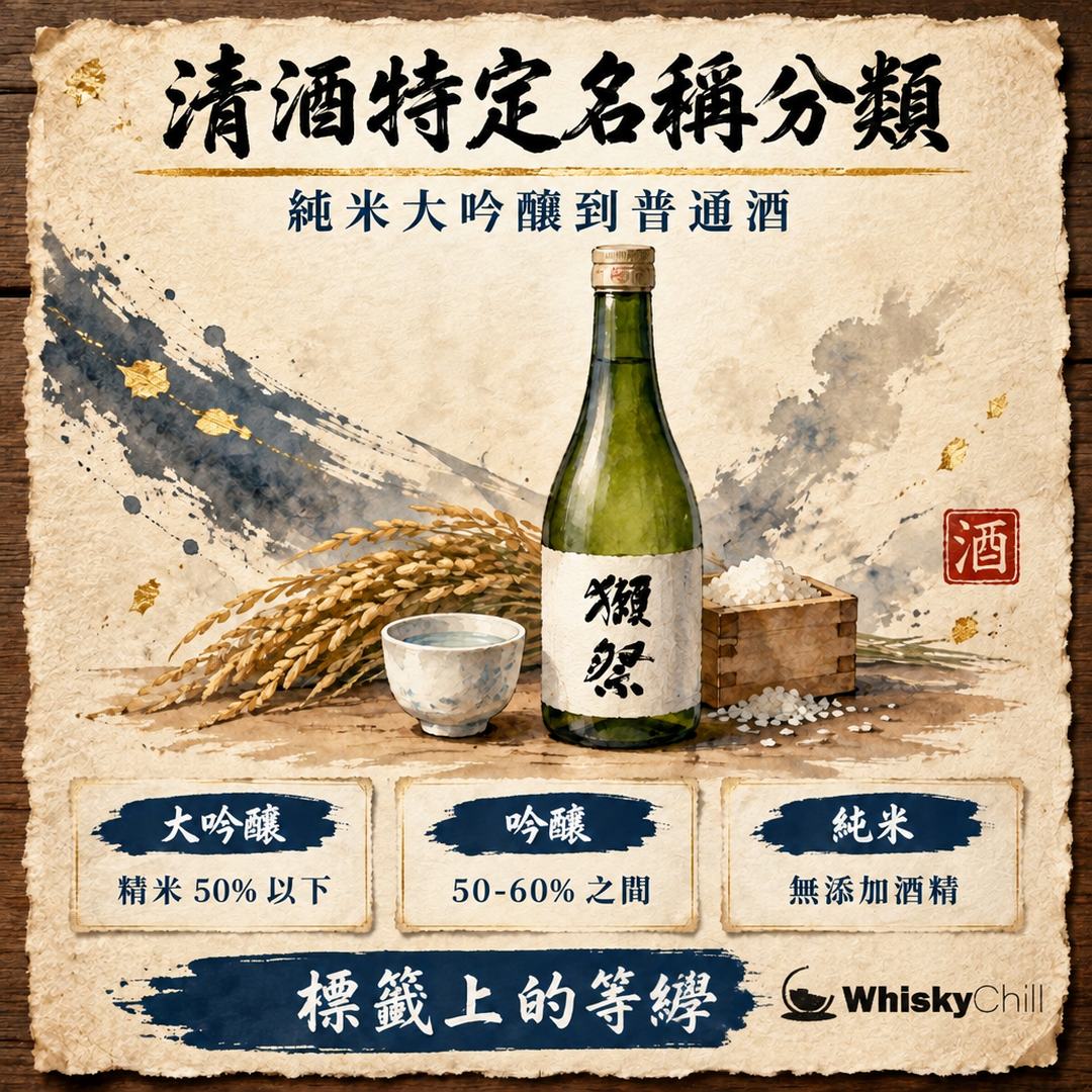 清酒特定名稱分類完全指南｜純米大吟釀、本釀造、普通酒法定條件一次分清｜主視覺圖解