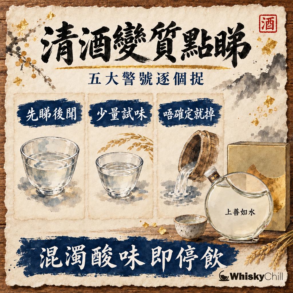 清酒變質點判斷？混濁・沉澱・變色・酸壞 5 大警號（附自救方法）｜三個重點