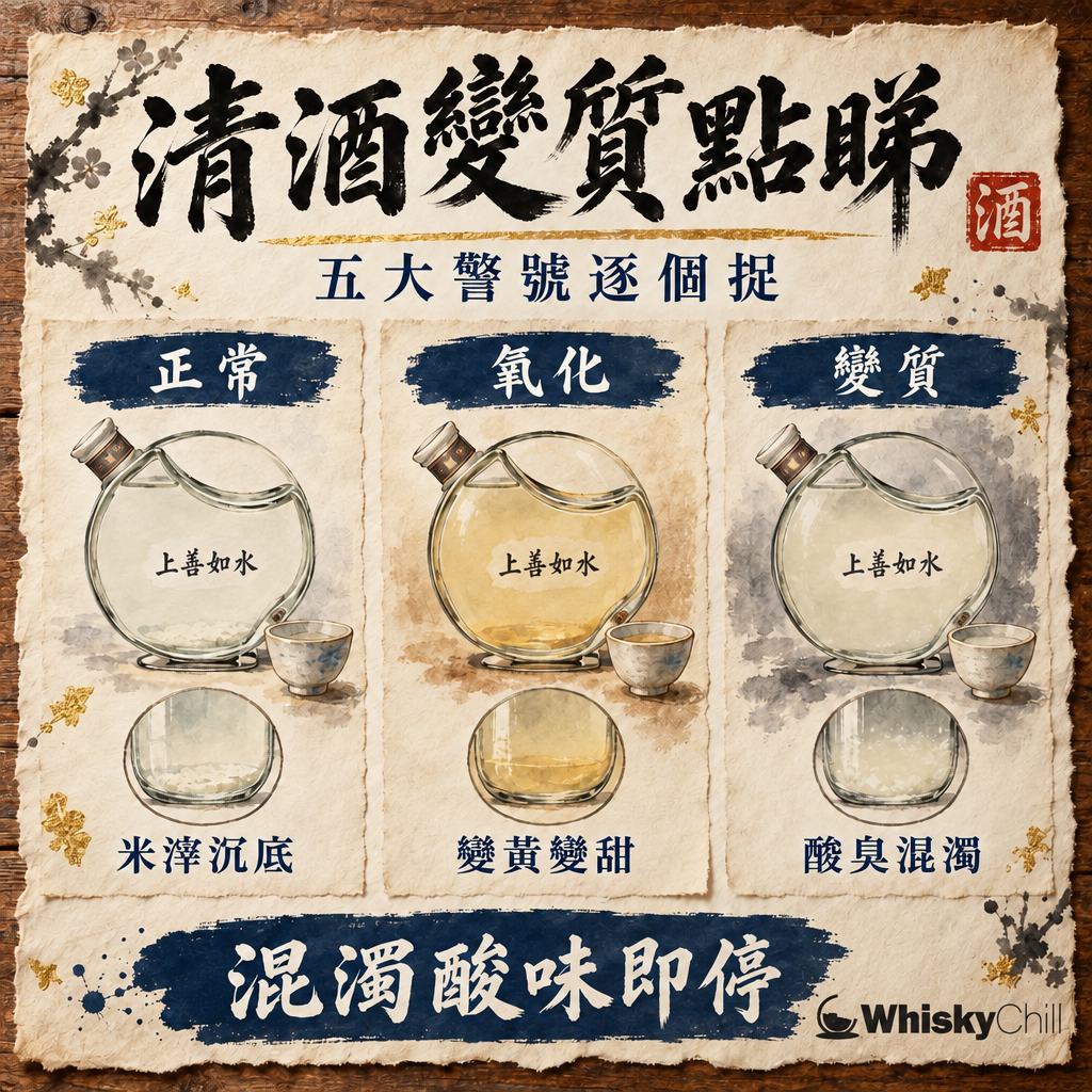 清酒變質點判斷？混濁・沉澱・變色・酸壞 5 大警號（附自救方法）｜對比一覽