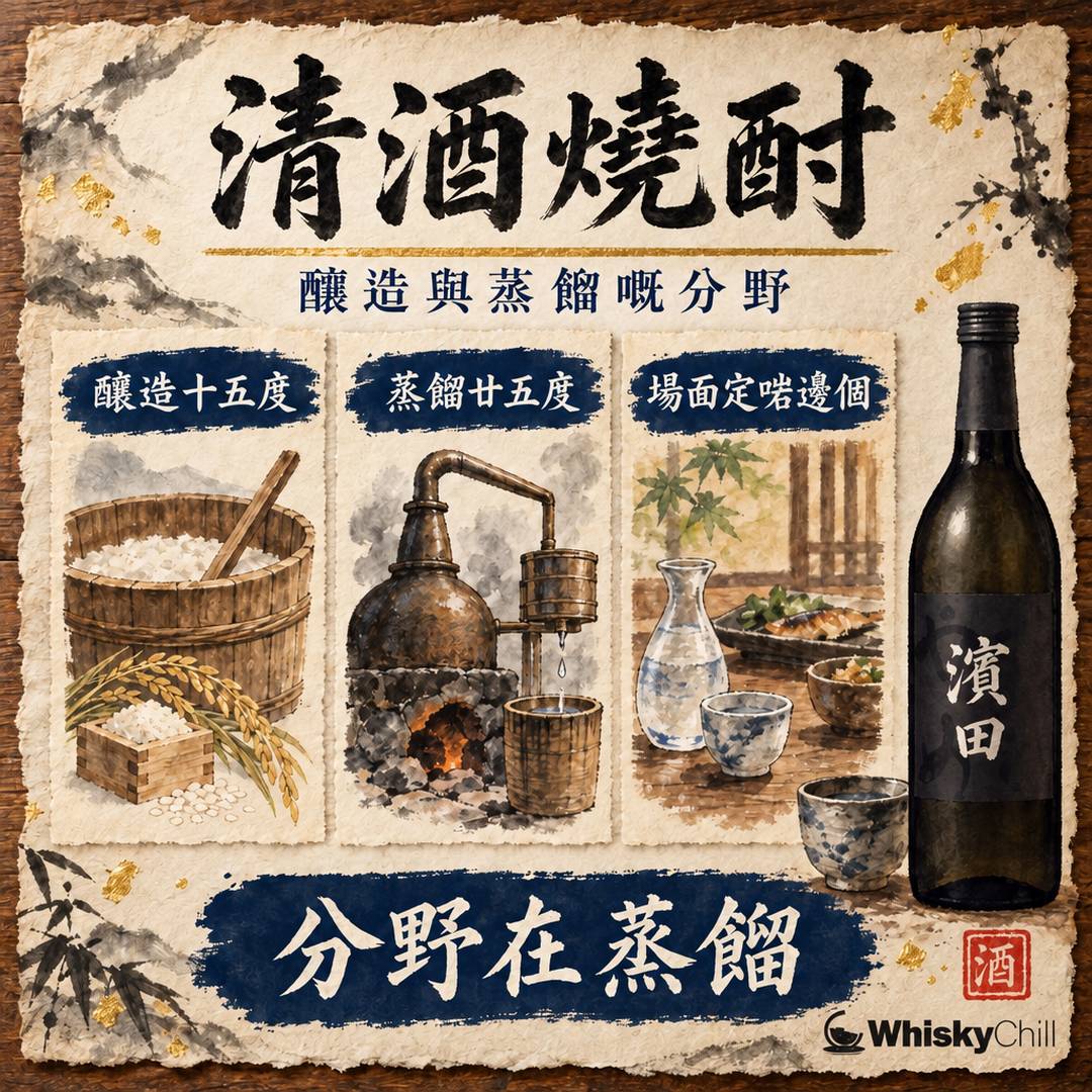 清酒 vs 燒酎：釀造與蒸餾嘅根本分野｜三個重點