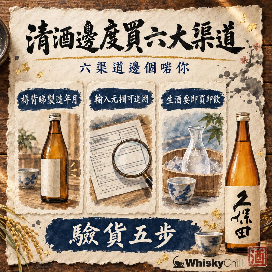 清酒邊度買香港 2026｜專門店、日超、網店、自取點邊類啱你？六大渠道比較＋驗貨教學｜WhiskyChill｜三個重點