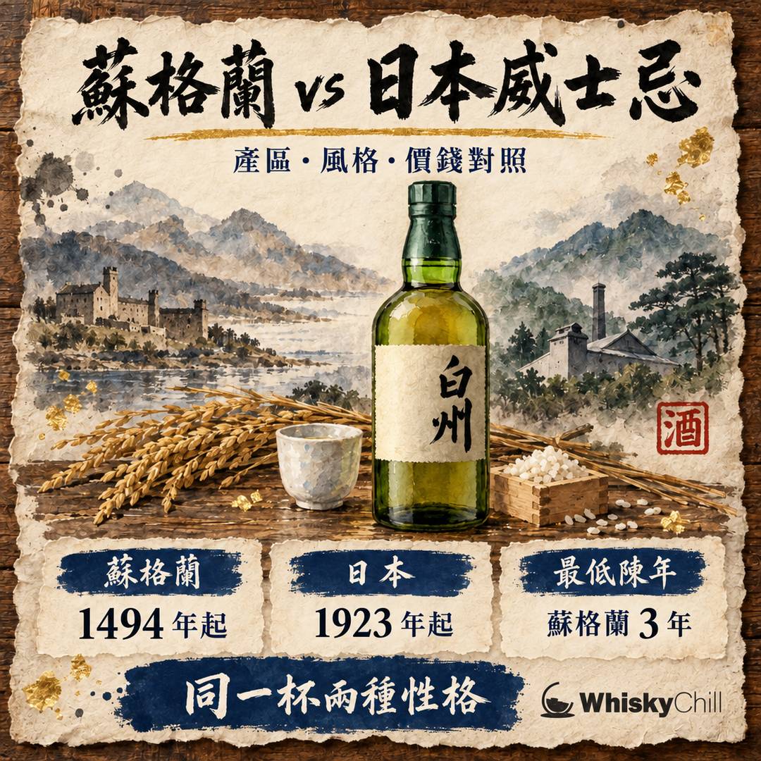 蘇格蘭威士忌 vs 日本威士忌點分？2026 香港實價對照＋新手揀邊支｜WhiskyChill｜主視覺圖解