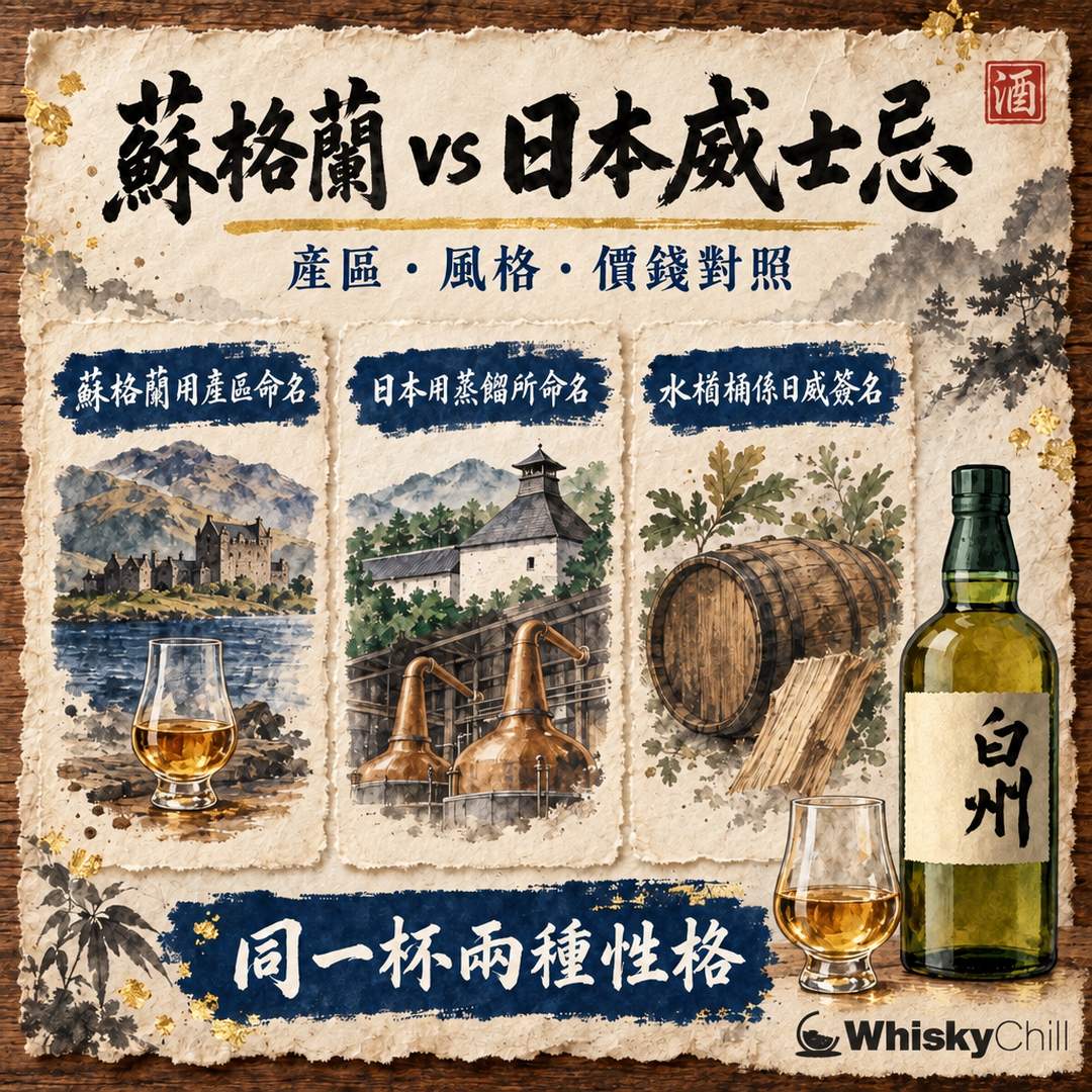 蘇格蘭威士忌 vs 日本威士忌點分？2026 香港實價對照＋新手揀邊支｜WhiskyChill｜三個重點
