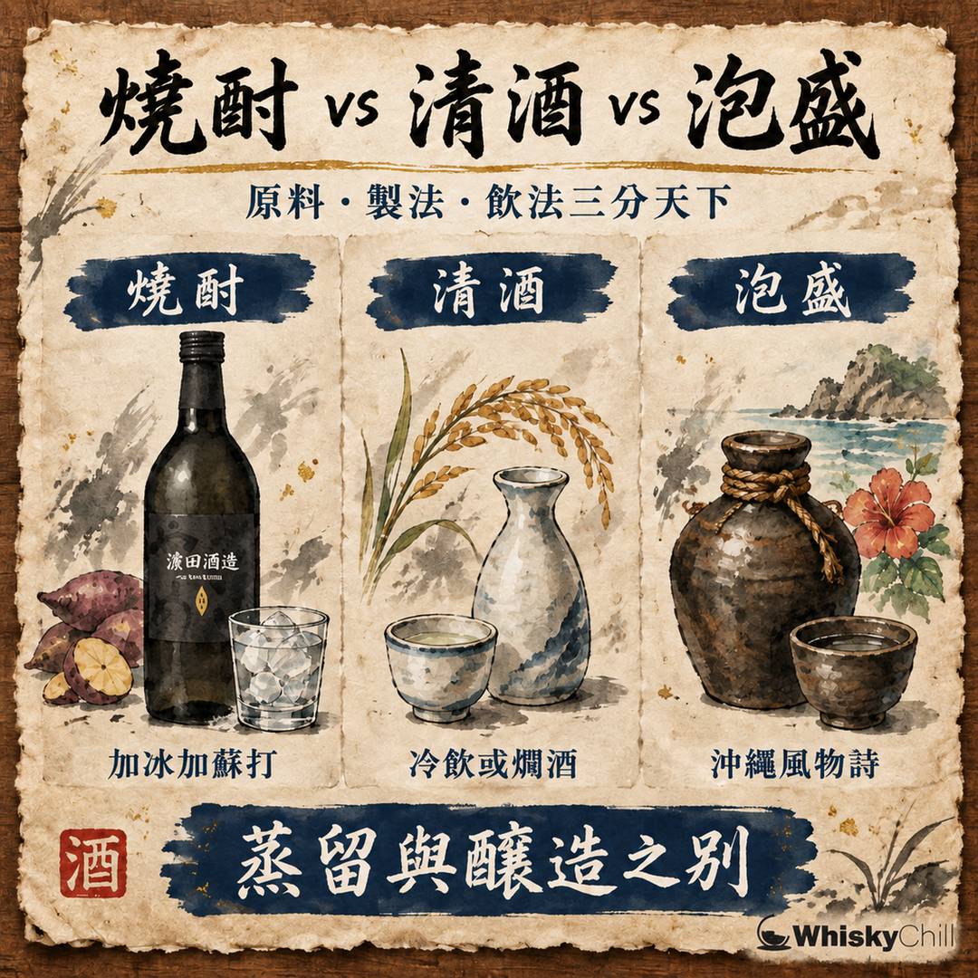 燒酎 vs 清酒 vs 泡盛｜原料、製法、度數、稅制一次分清（附 14 款香港參考價）｜對比一覽