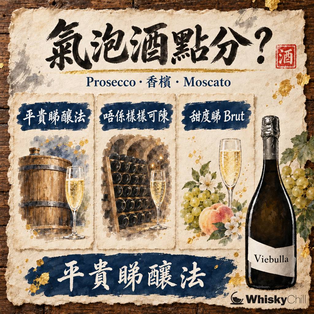 氣泡酒點分？Prosecco・Cava・香檳・Moscato 分別、甜度、陳年潛力全對照（2026）｜三個重點