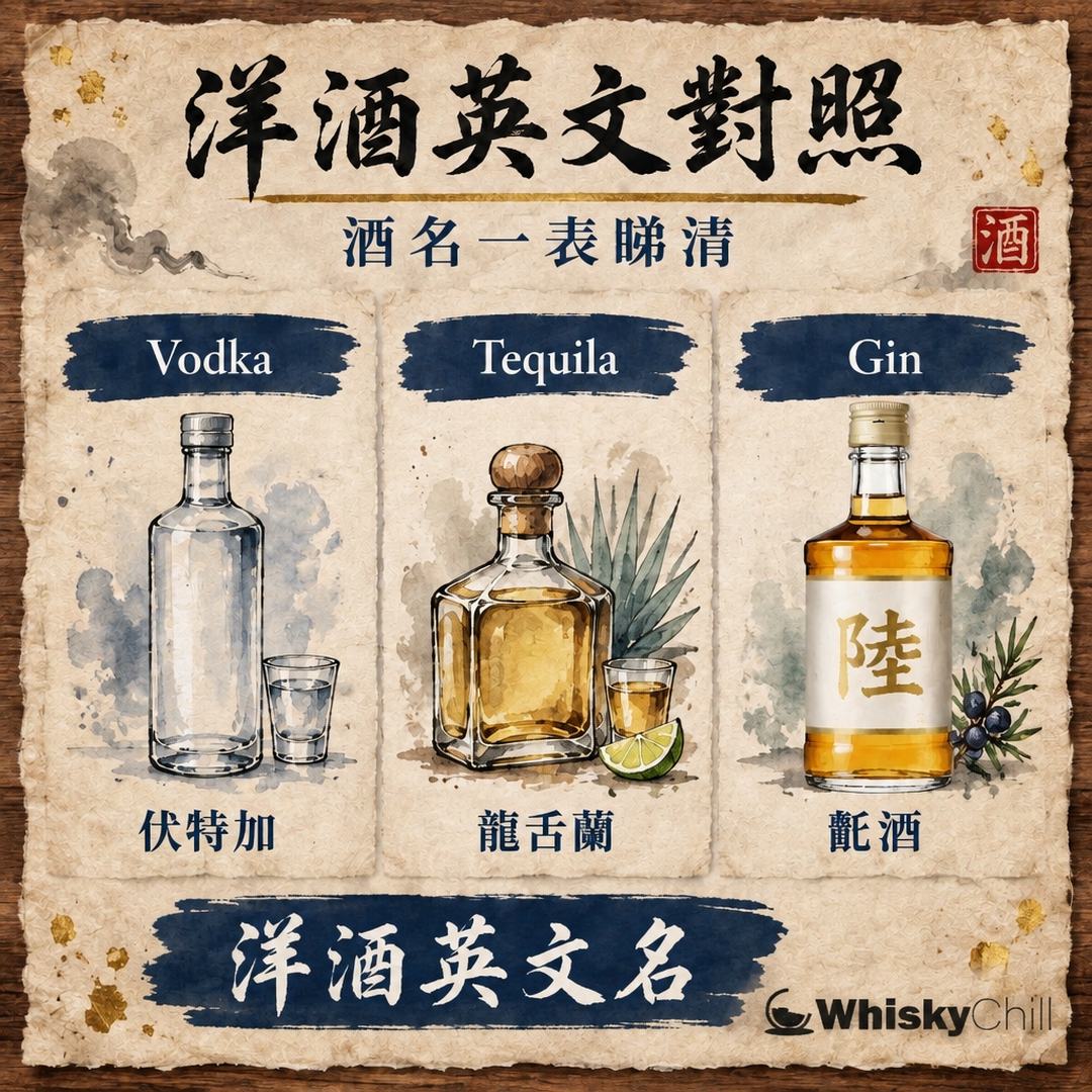 伏特加英文係 Vodka、白酒英文係 Baijiu？12 種洋酒英文對照表（附 Tequila 中文發音）｜對比一覽