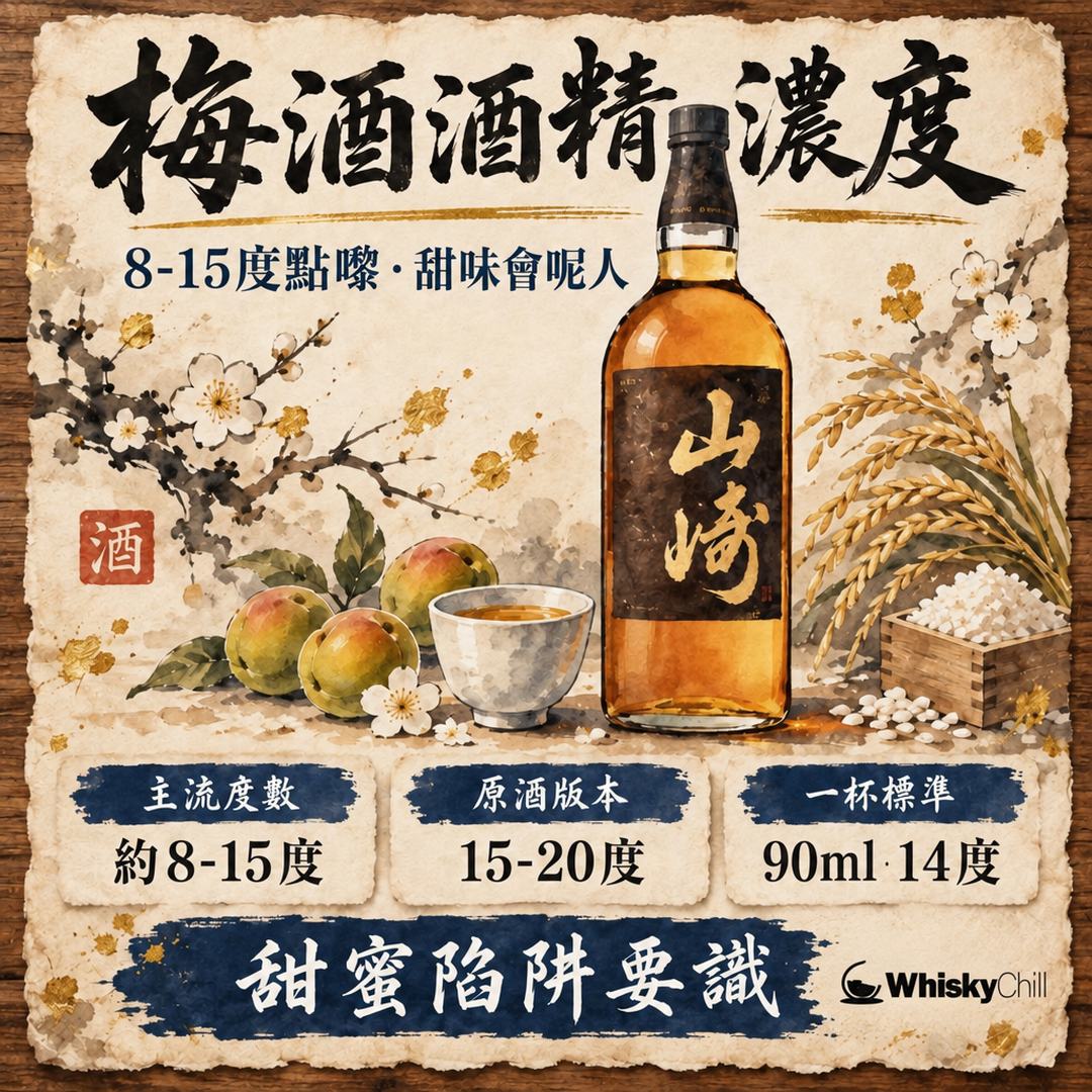 梅酒酒精濃度係幾多？8–15% 一次過講清｜點解甜味會隱埋酒精（附香港現貨度數表）｜主視覺圖解