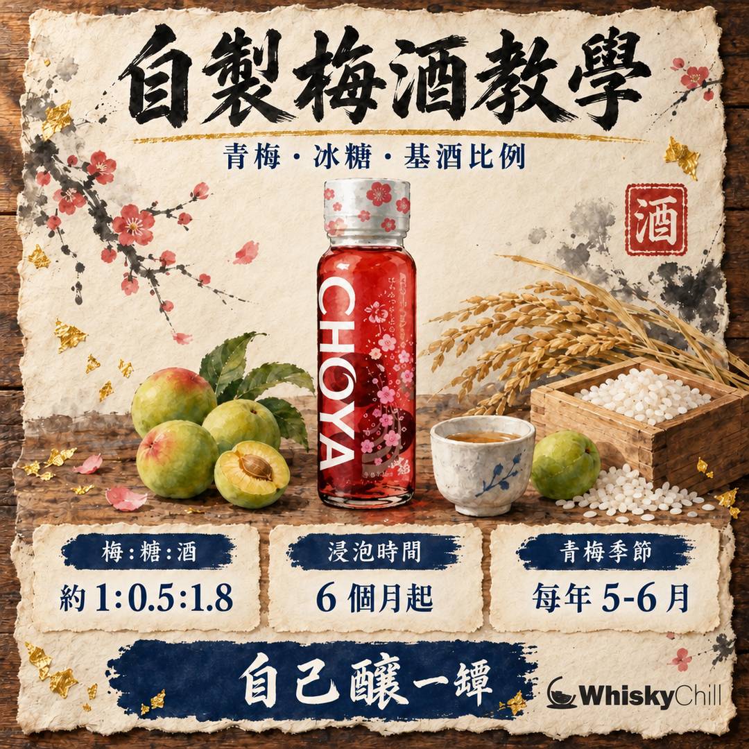 自製梅酒做法｜青梅、冰糖、基酒比例＋5 種飲法（附功效迷思同香港買料清單）｜主視覺圖解