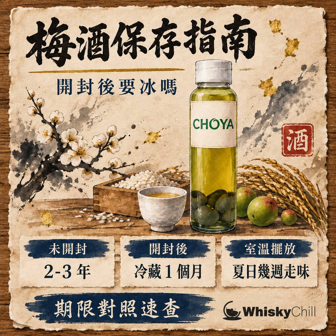 梅酒保存期限完全指南 2026｜未開封／開封後要冰嗎？CHOYA 與自製梅酒對照｜主視覺圖解