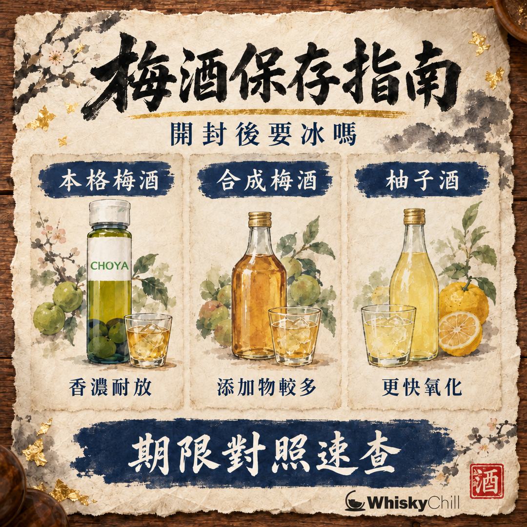 梅酒保存期限完全指南 2026｜未開封／開封後要冰嗎？CHOYA 與自製梅酒對照｜對比一覽