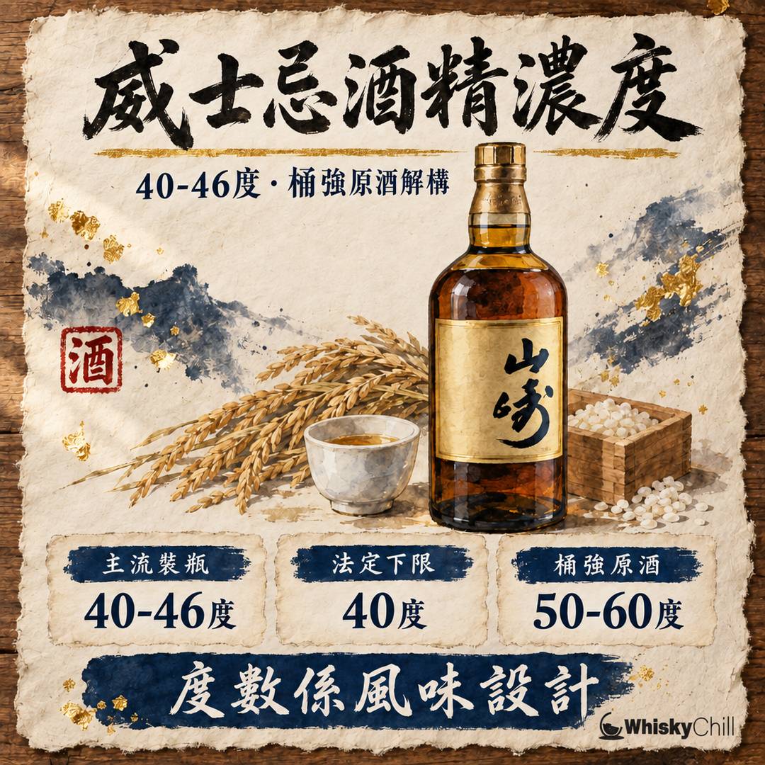 威士忌酒精濃度係幾多？40–46% 標準同桶強原酒解析｜Suntory Old、響、山崎各幾多度（香港）｜主視覺圖解