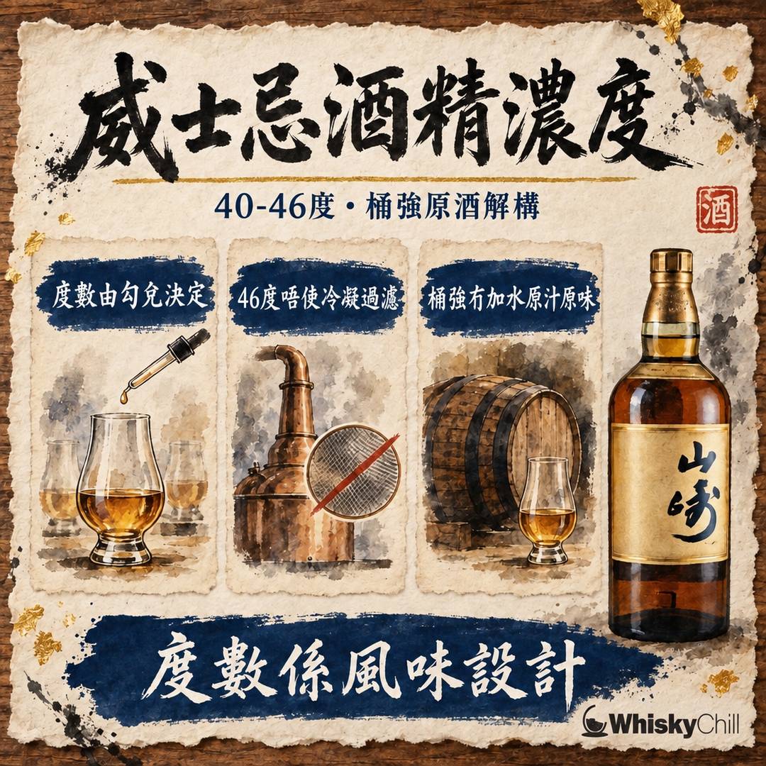 威士忌酒精濃度係幾多？40–46% 標準同桶強原酒解析｜Suntory Old、響、山崎各幾多度（香港）｜三個重點
