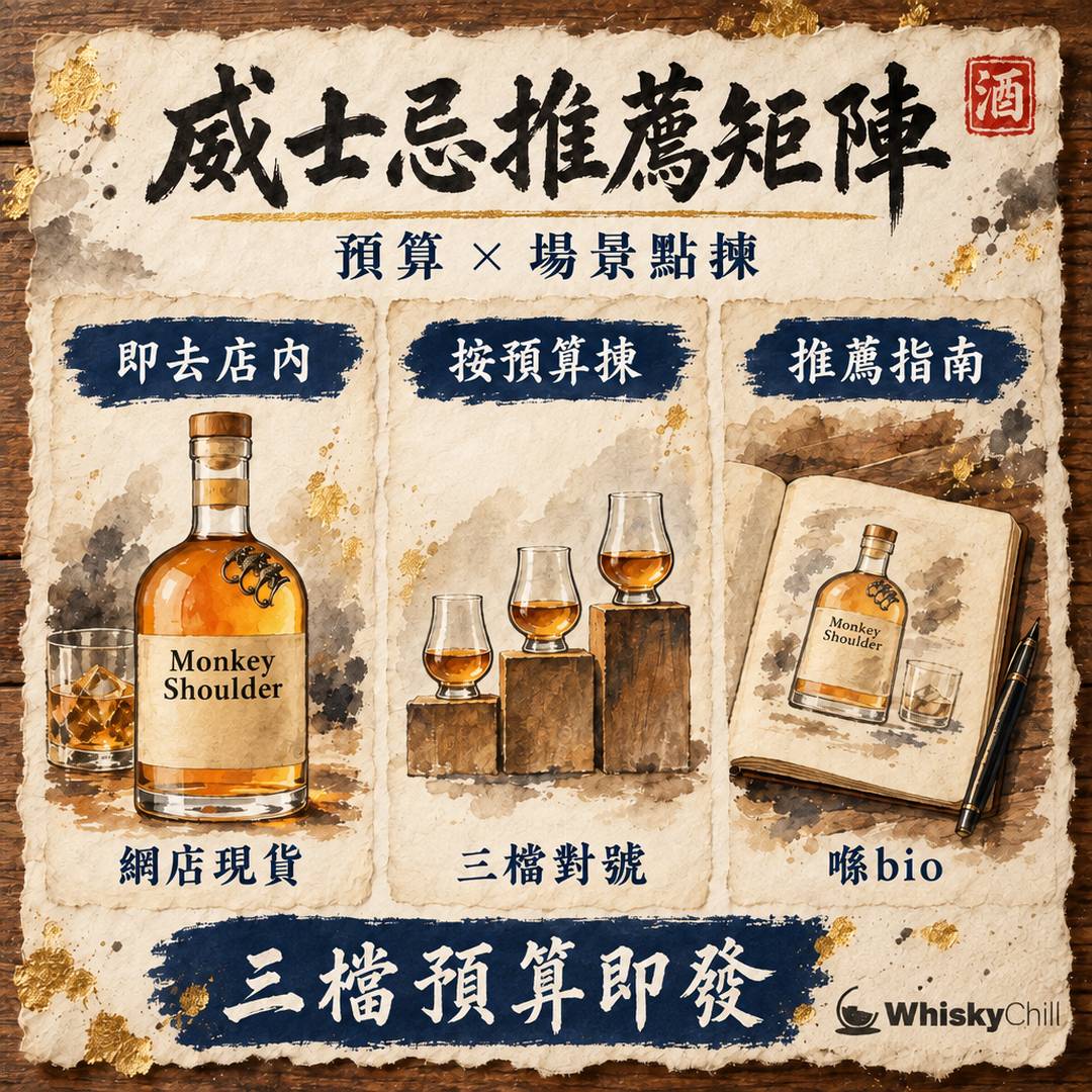 威士忌推薦香港 2026｜19 款實價 $125 起・預算×場景揀酒矩陣｜WhiskyChill｜對比一覽