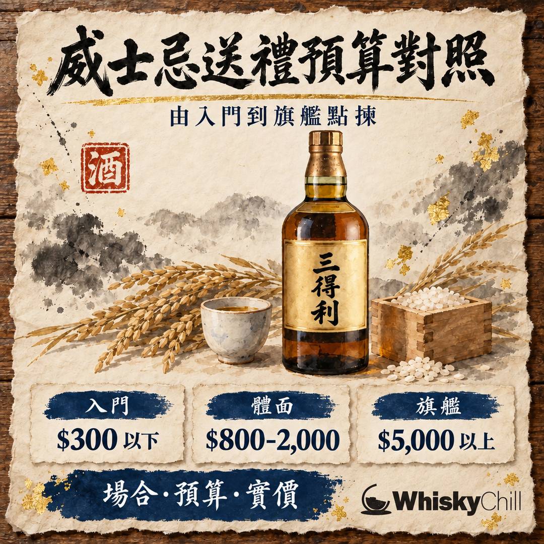 威士忌送禮 2026｜$300、$800、$1,700、$6,000 四檔預算點揀？香港實價＋場合對照｜WhiskyChill｜主視覺圖解