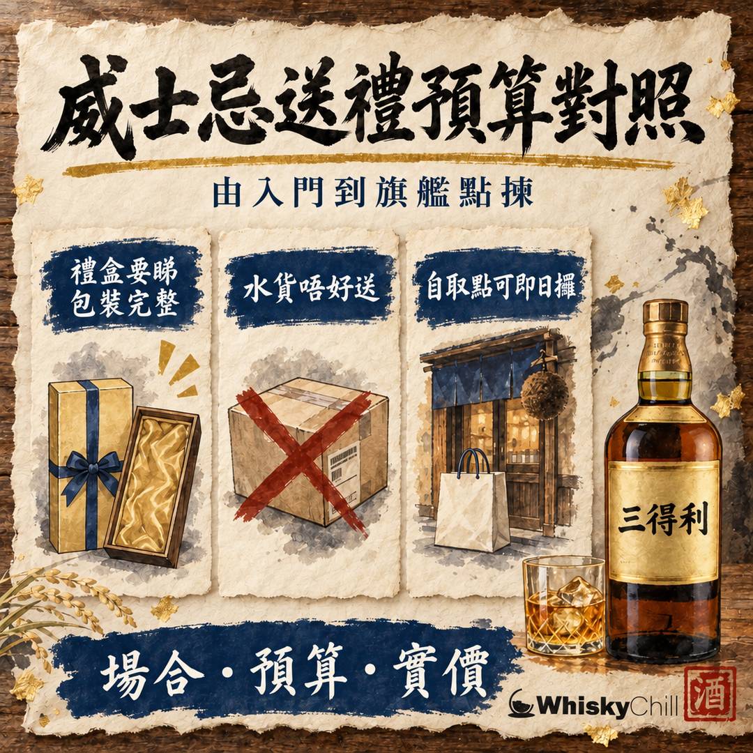 威士忌送禮 2026｜$300、$800、$1,700、$6,000 四檔預算點揀？香港實價＋場合對照｜WhiskyChill｜三個重點